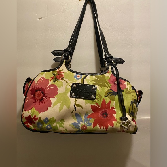 Brighton Handbags - Floral Canvas Shoulder Bag with Black Trim